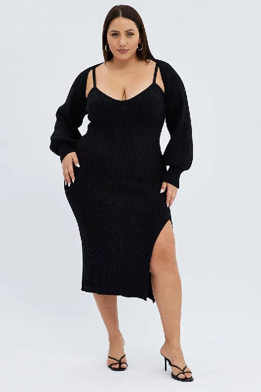 Black Knit Dress Midi Shrug