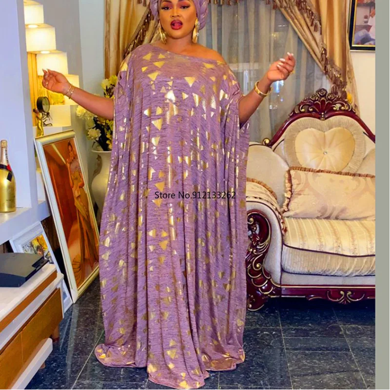 Gold Stamp Boubou Robe Long Kaftan Dress