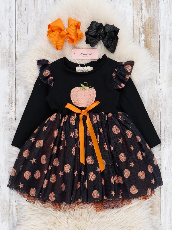 Black & Orange Starry Pumpkin Tulle Dress