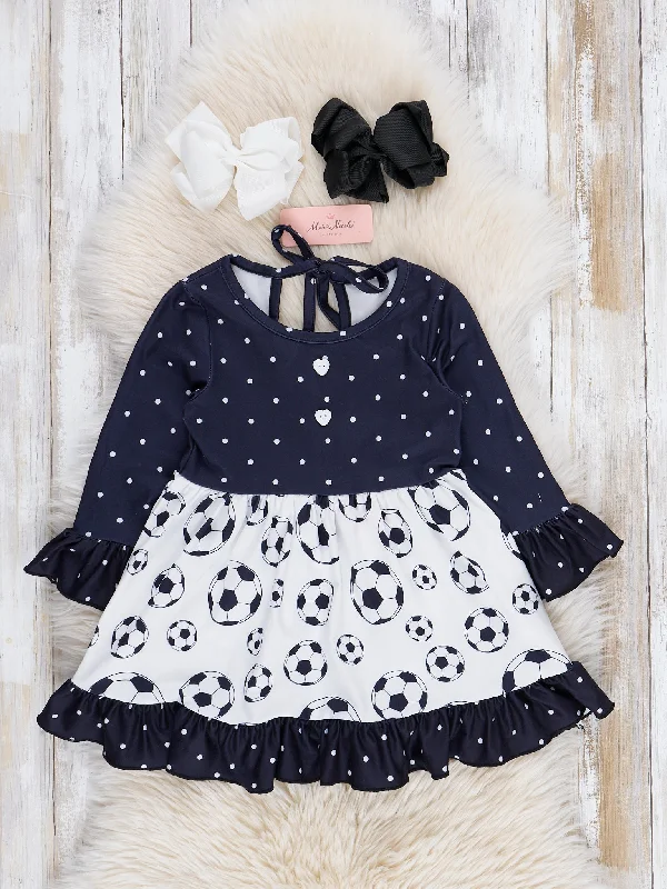 Black & White Dots Soccer Ruffle Dress