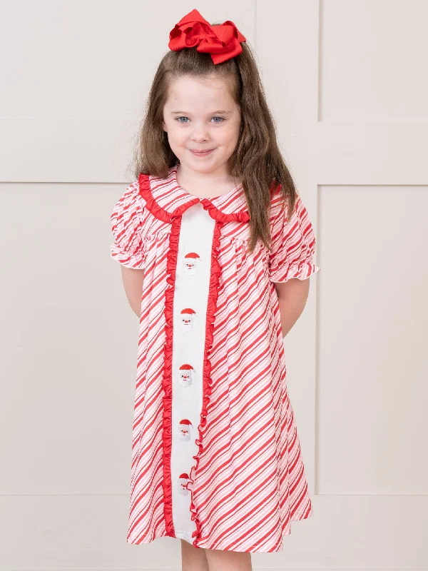 Candy Cane Stripe Embroidered Santa Ruffle Dress