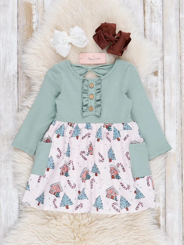 Mint Christmas Village Ruffle Dress