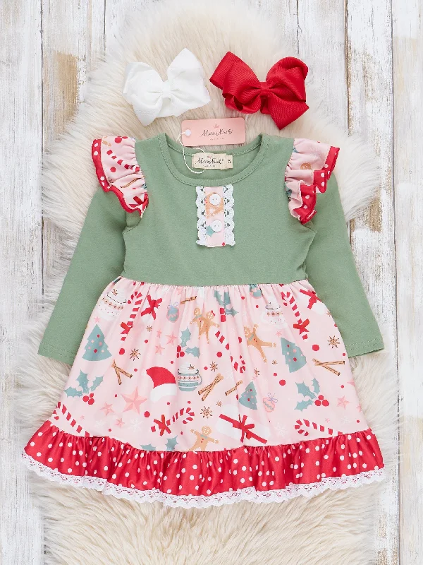 Olive Jolly Time Ruffle Dress