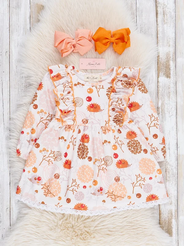 Orange Hedgehogs Ruffle Dress