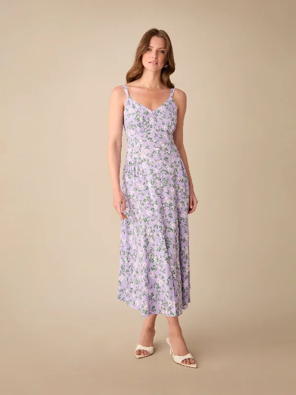 Petite Lilac Daisy Print Strappy Button Through Dress