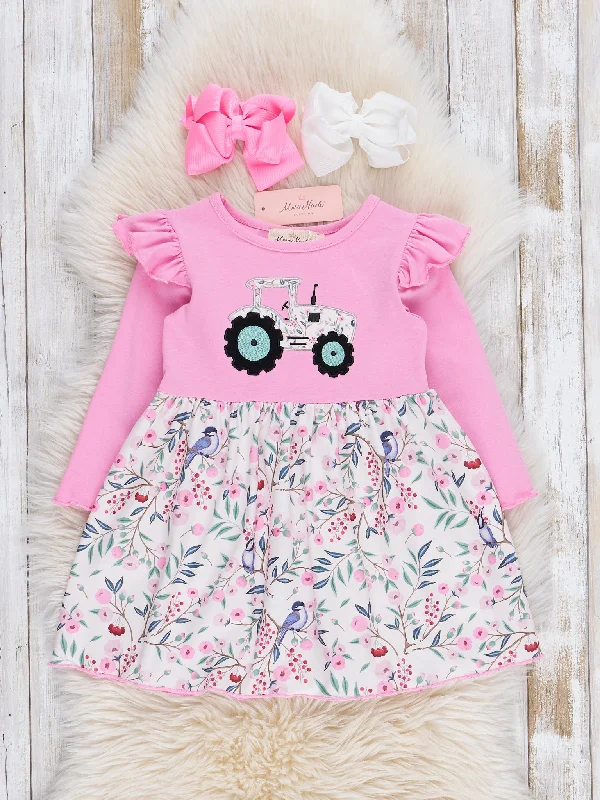 Pink Tractor Blooms Ruffle Dress