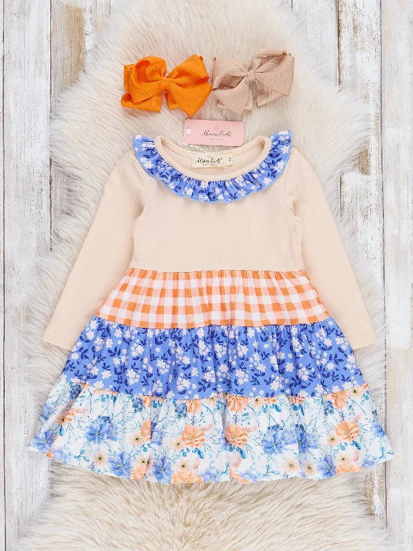 Violet & Orange Blooms Ruffle Dress