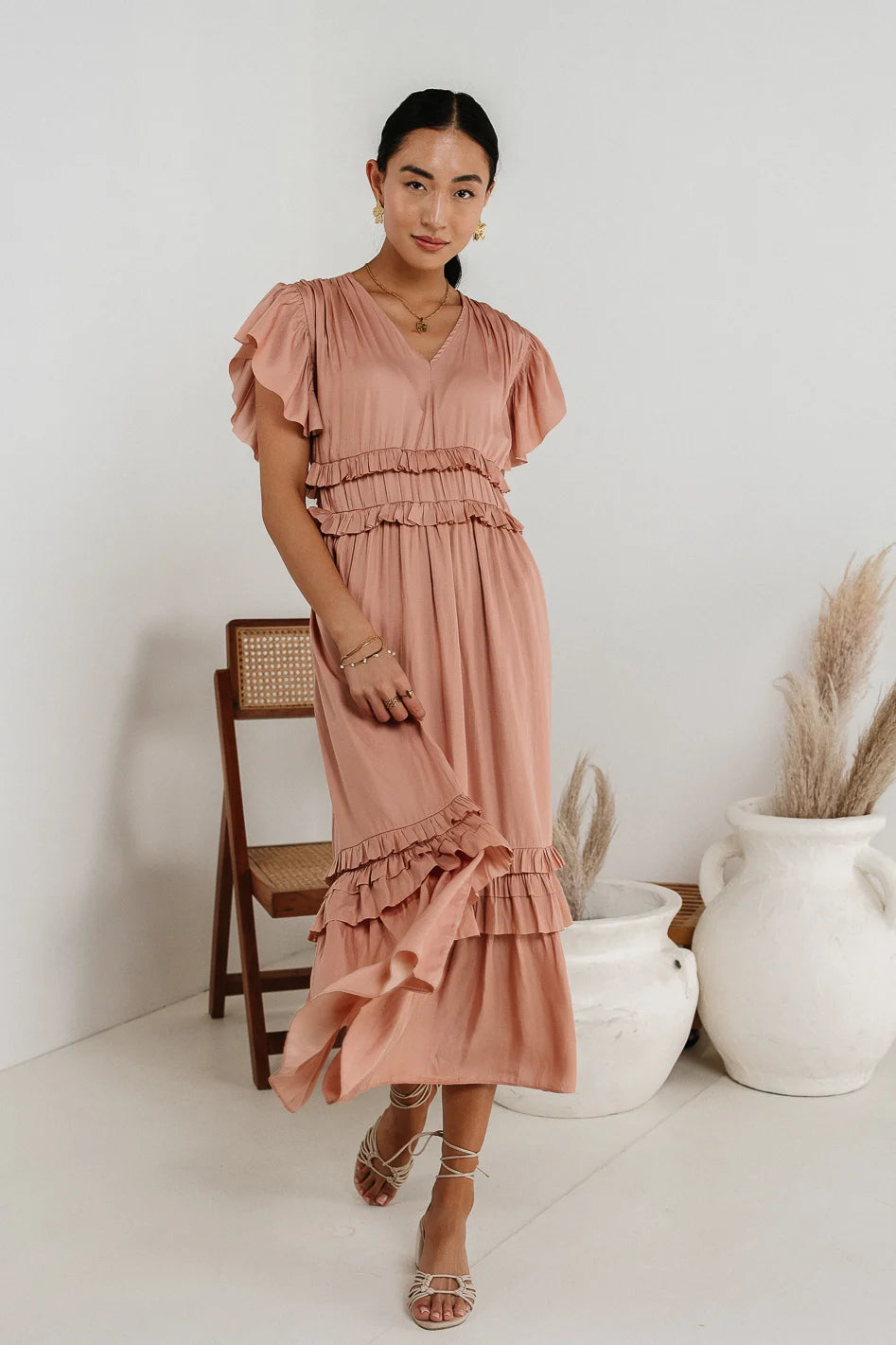 Willa Ruffle Dress in Blush