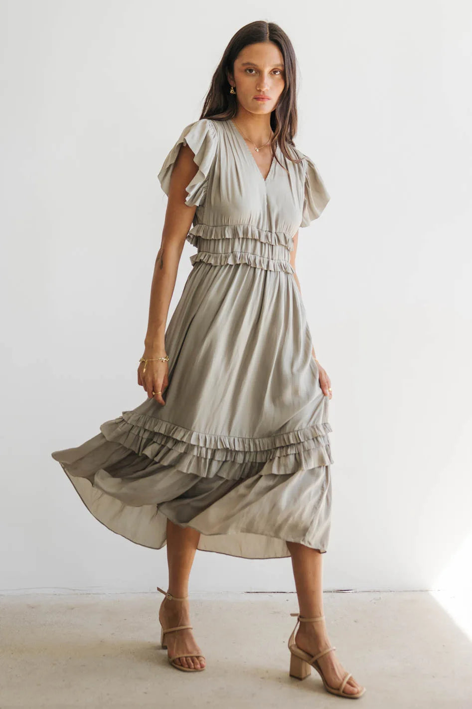 Willa Ruffle Dress in Sage