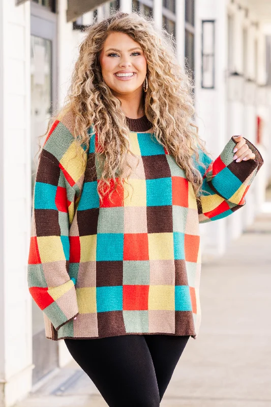 Feeling Your Best Self Sweater, Brown Multi