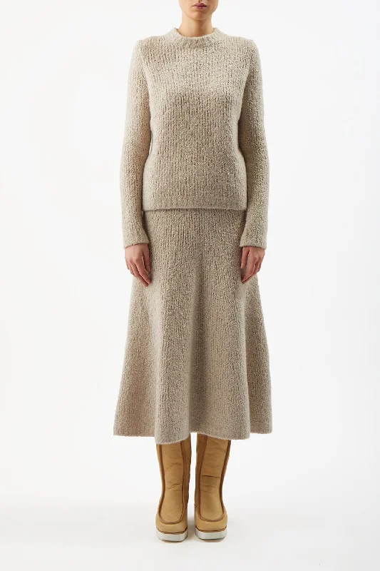 Pablo Knit Midi Skirt in Oatmeal Cashmere Silk Boucle