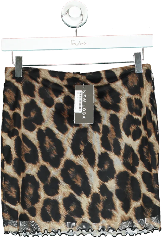 New Look Brown Leopard Print Mesh Mini Skirt UK 10