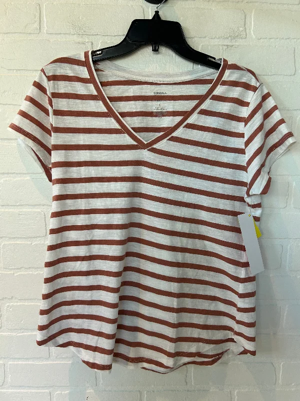 Top Short Sleeve Basic By Sonoma In Brown & White, Size: L