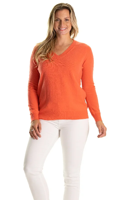 The Everyday 100% Cashmere V-Neck in Coral