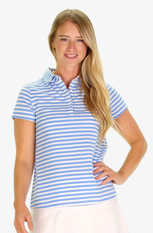 The Lorna Polo Top in Blue Sky Stripe