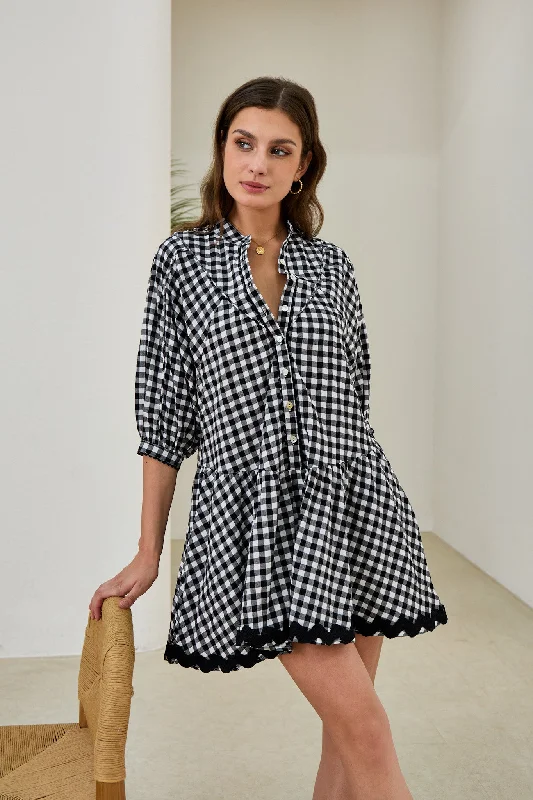 Noralee Black Gingham Ric Rac Mini Dress