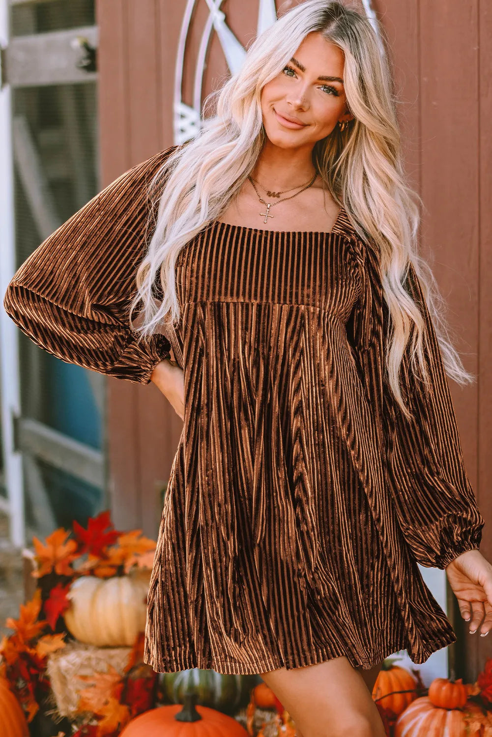 Square Neck Long Sleeve Mini Dress