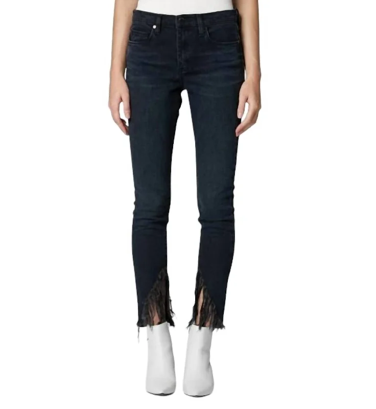 Bond Frayed Slanted Hem Skinny Jean In Dark Blue