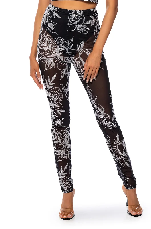 FLORAL DELIGHT RHINESTONE MESH LEGGING