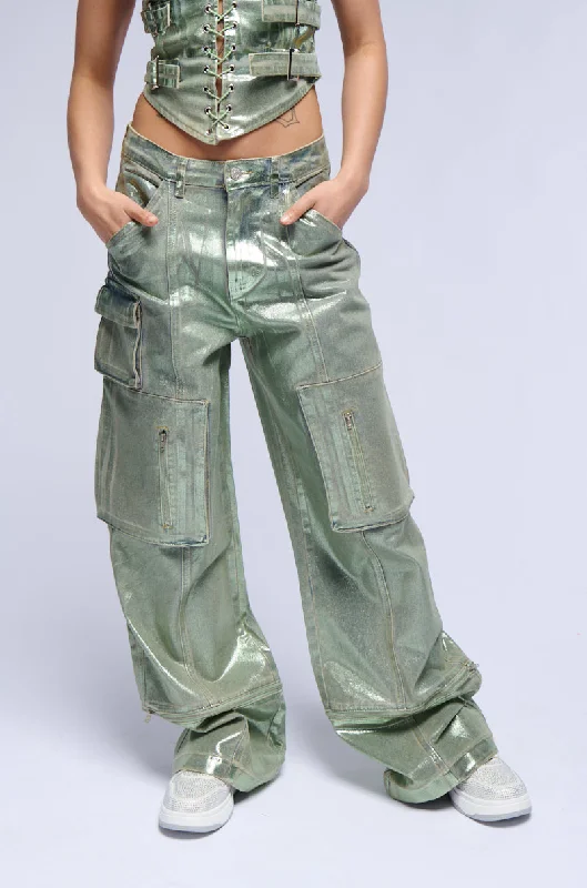 GREEN WITH ENVY METALLIC WIDE LEG CARGO PANT