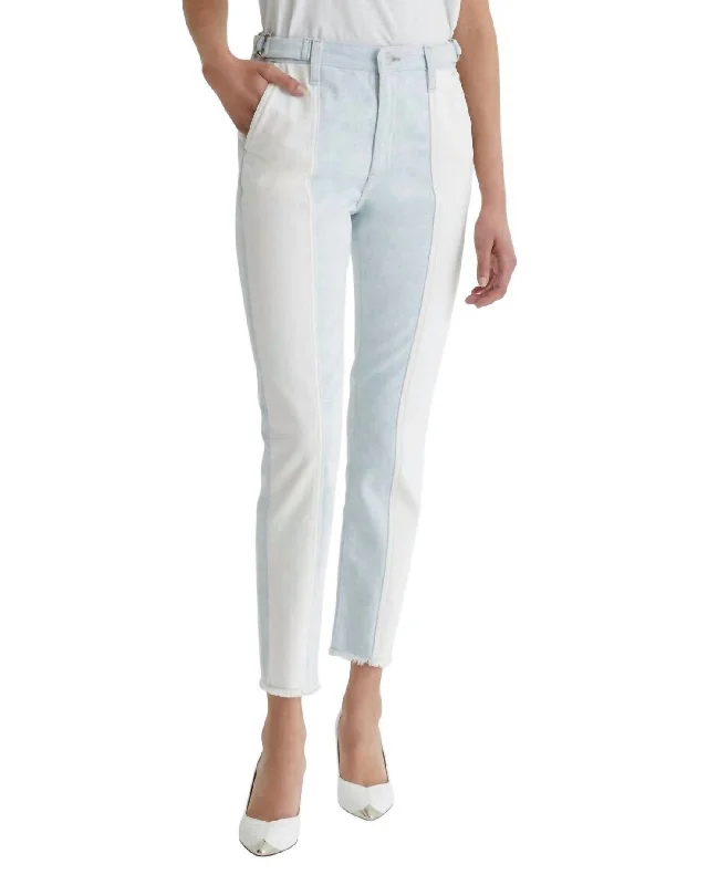 Isabelle Paneled Straight Leg Crop Jeans In Blue