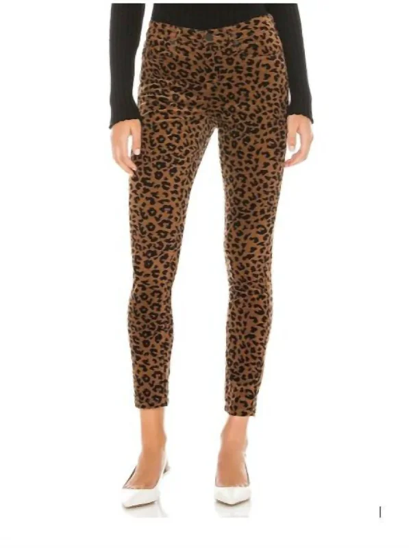 Leopard Corduroy Skinny Pants In Multicolor