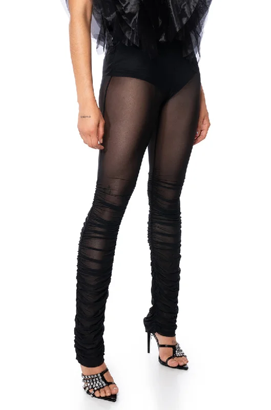 NIGHT OUT RUCHED MESH LEGGING IN BLACK