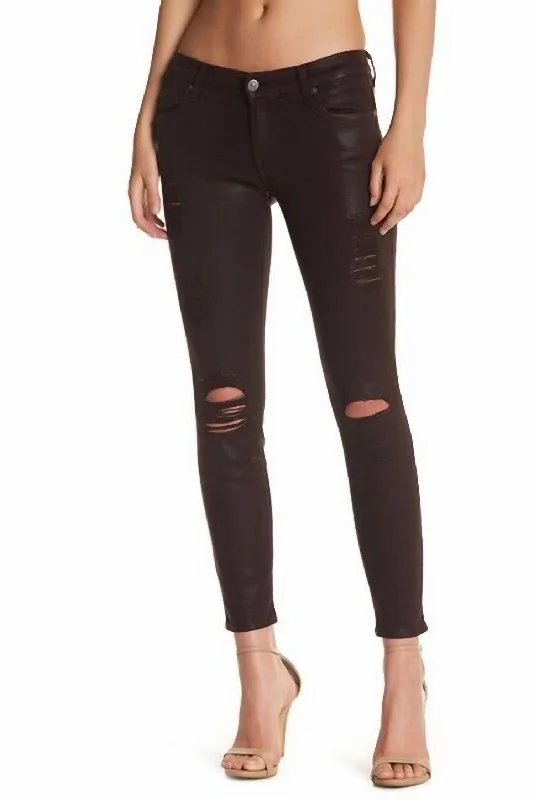 Skinny Coated Distressed Jeans In Red