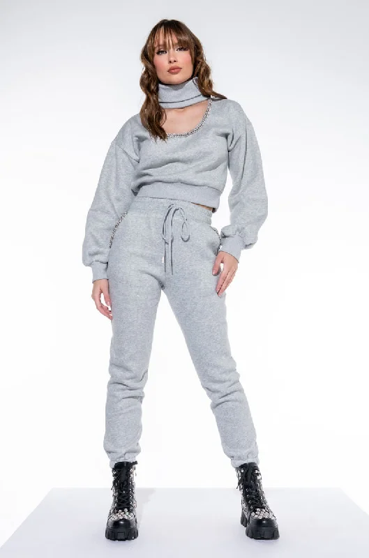 THE RICHEST OF ALL PAVE CHAIN SWEATPANT HEATHER GREY