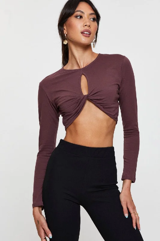 Black Keyhole Crop Top Long Sleeve