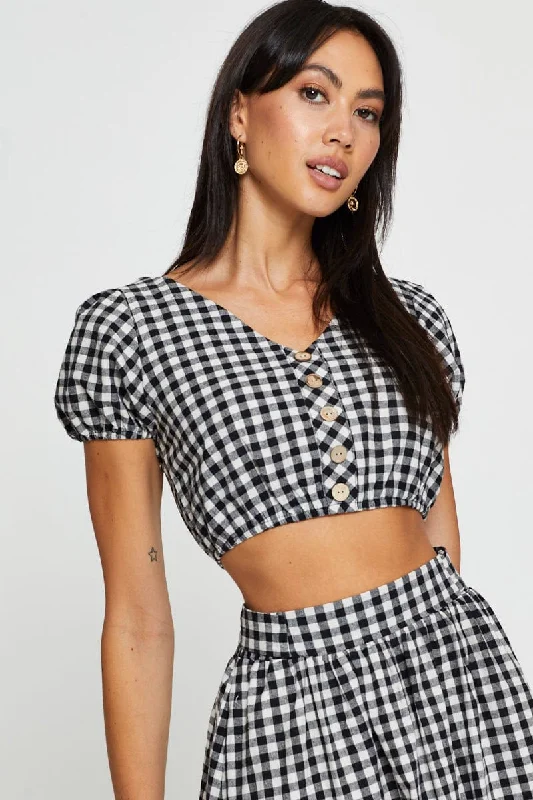 Check Crop Top Short Sleeve