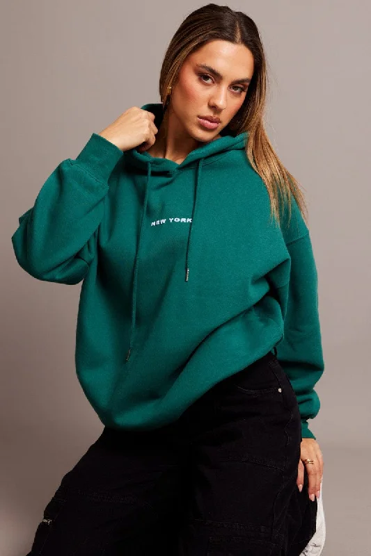 Green Graphic Hoodie Long Sleeve