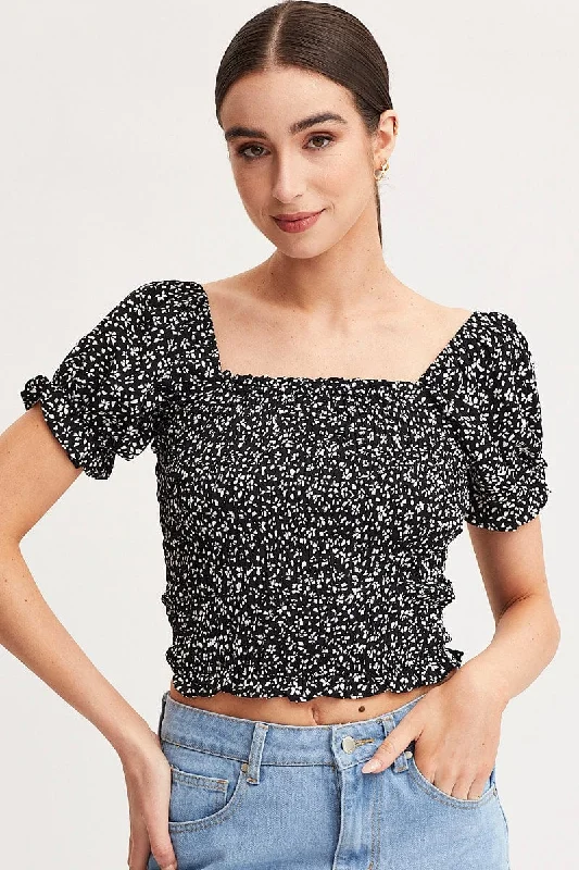 Print Crop Top Short Sleeve