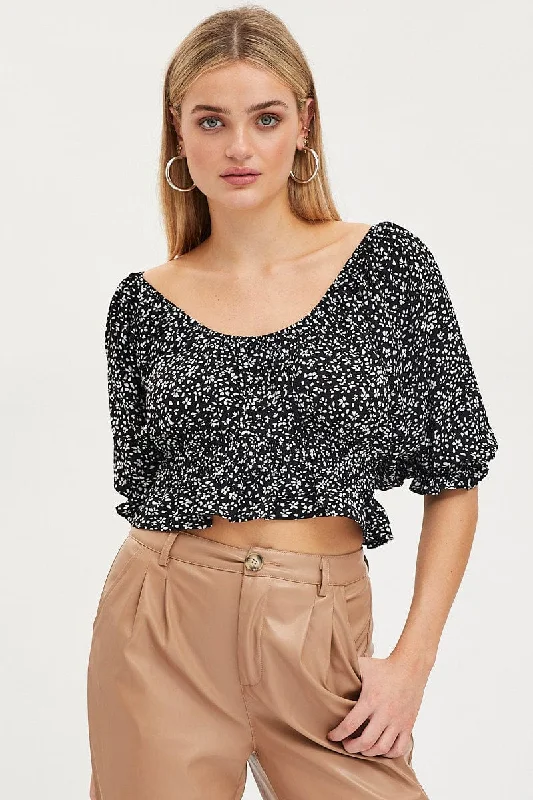 Print Crop Top Short Sleeve