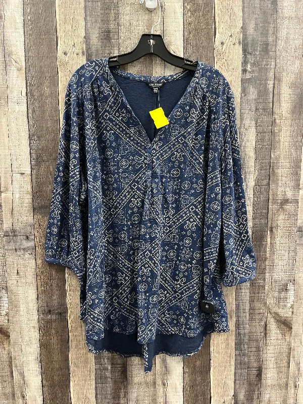 Top 3/4 Sleeve By Lucky Brand In Navy, Size: 3x