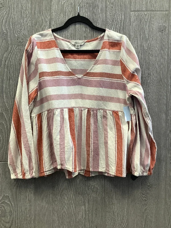 Top Long Sleeve By American Eagle In Striped Pattern, Size: L