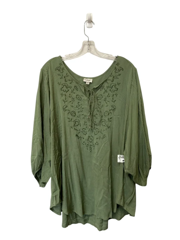 Top Long Sleeve By Avenue In Green, Size: 3x