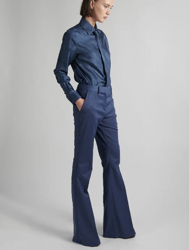 Pantalon coupe bootleg en gabardine de laine bleu