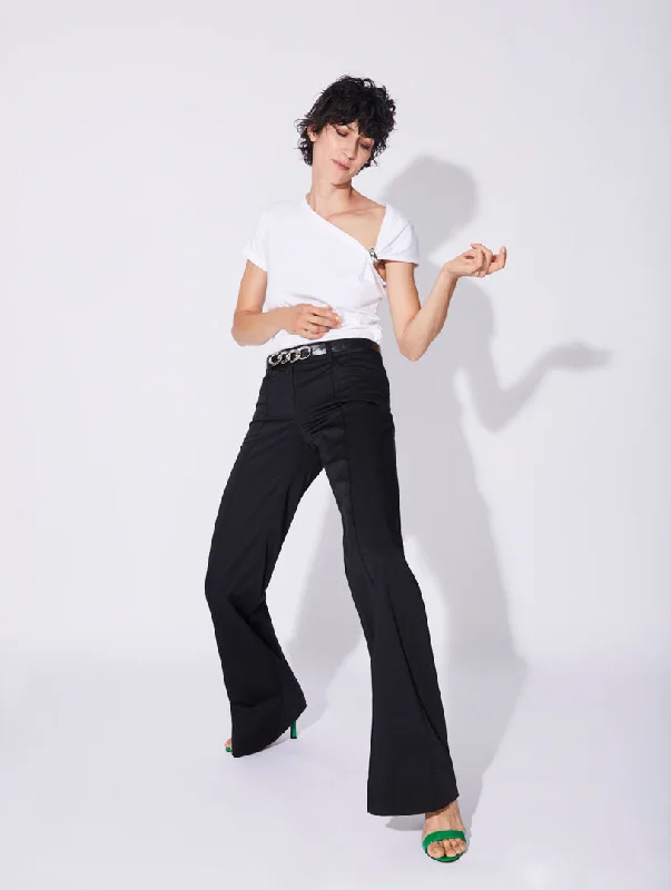 Pantalon flare en satin de coton stretch noir