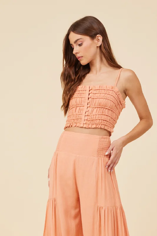 Peach Cotton Voille Front Button Tank