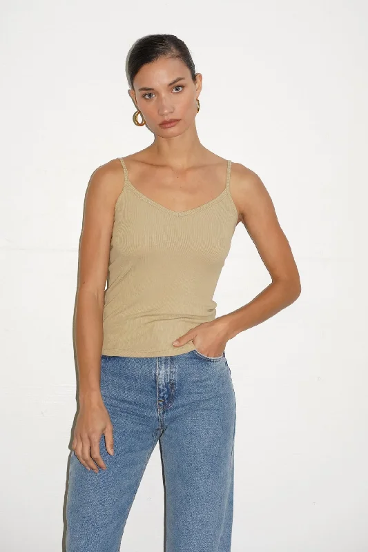 Lia Ribbed Cami - Pale Khaki