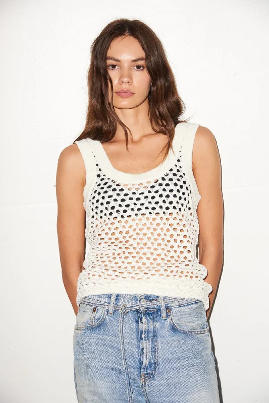 Sea Open Knit Sweater Tank - White